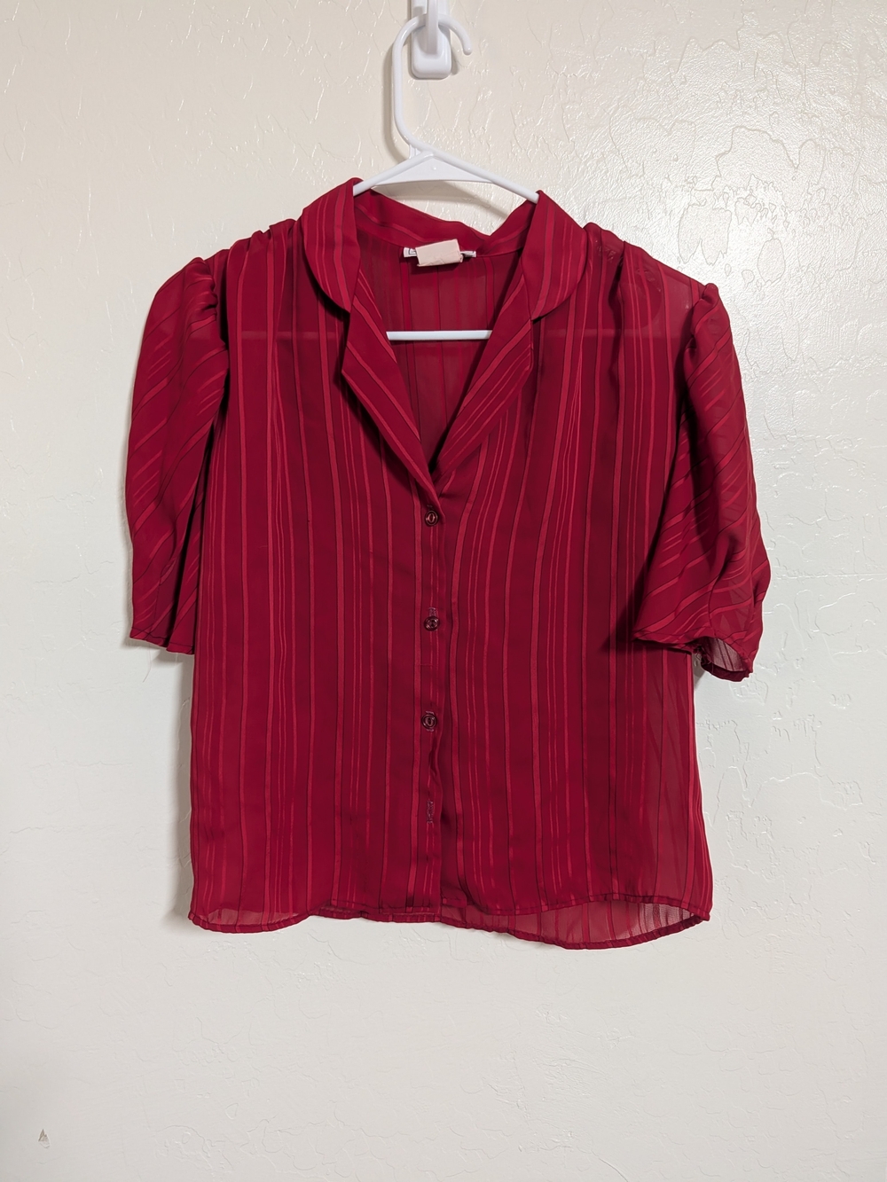 Vintage So What of California Sheer Striped Short Sleeve Blouse Red Small
